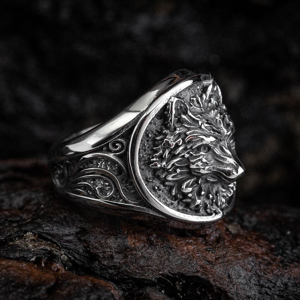 Stainless Steel Wolf Head Signet Ring-Viking Ring-Norse Spirit