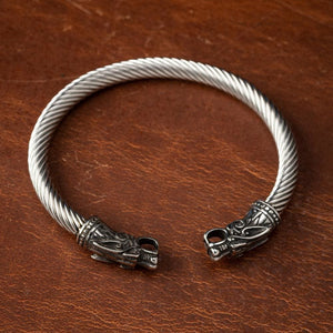 Stainless Steel Wolf Head Torc Bracelet-Viking Bracelet-Norse Spirit