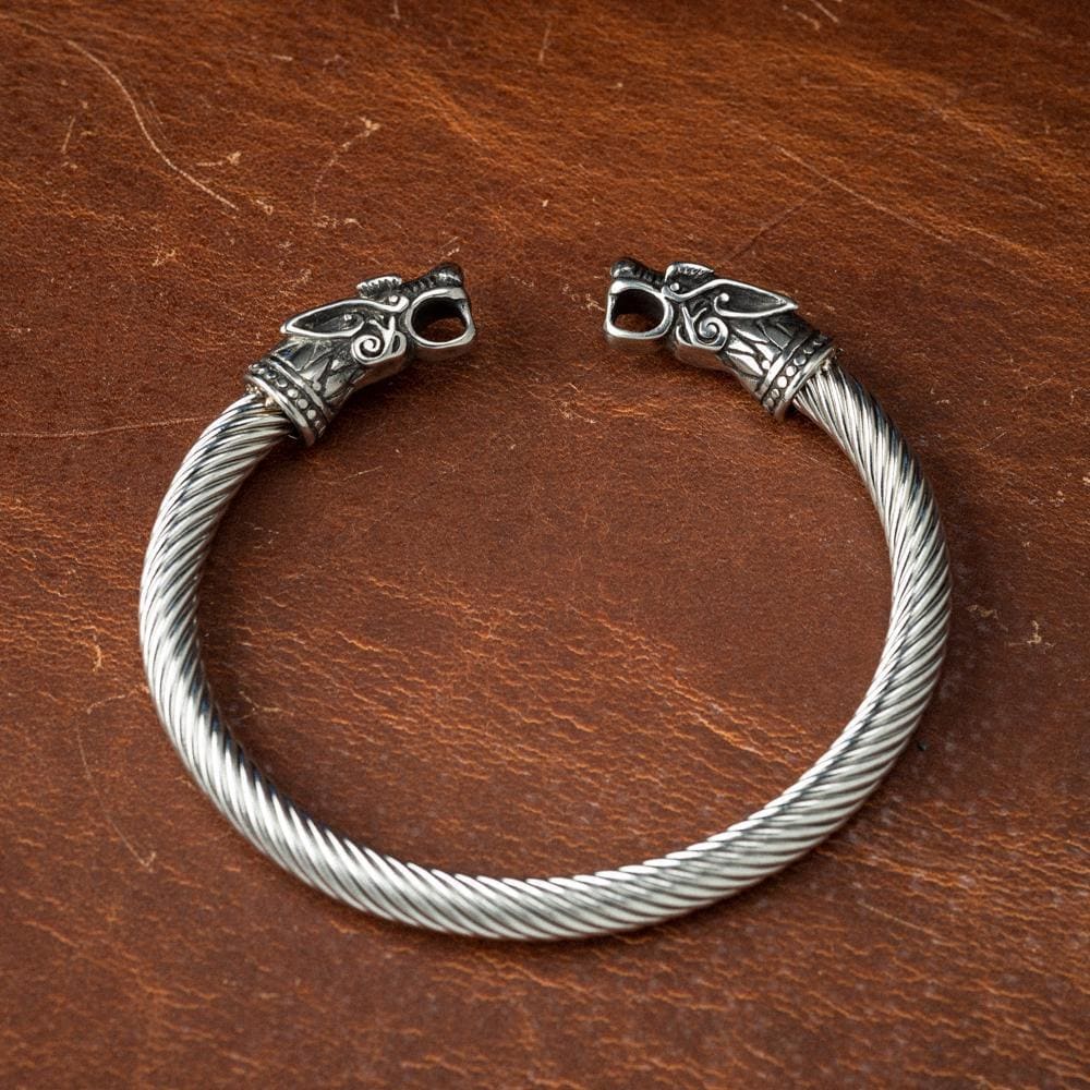 Stainless Steel Wolf Head Torc Bracelet-Viking Bracelet-Norse Spirit