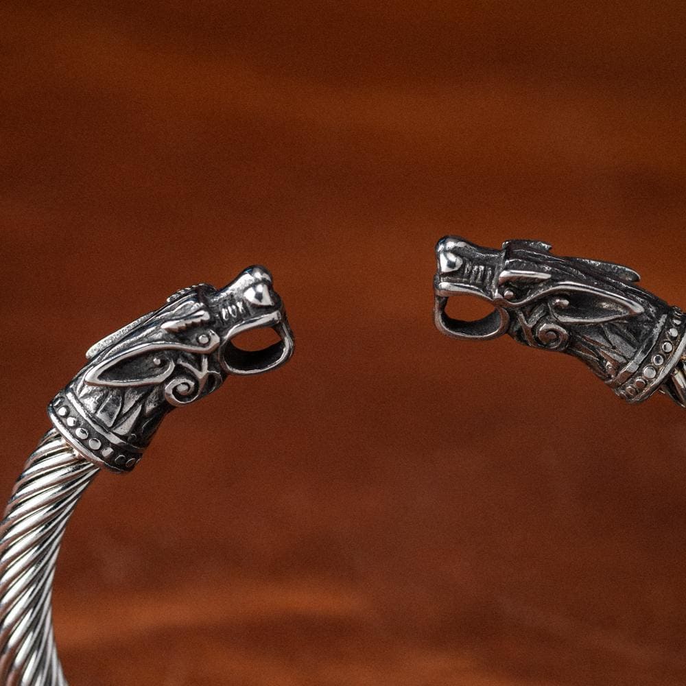 Stainless Steel Wolf Head Torc Bracelet-Viking Bracelet-Norse Spirit