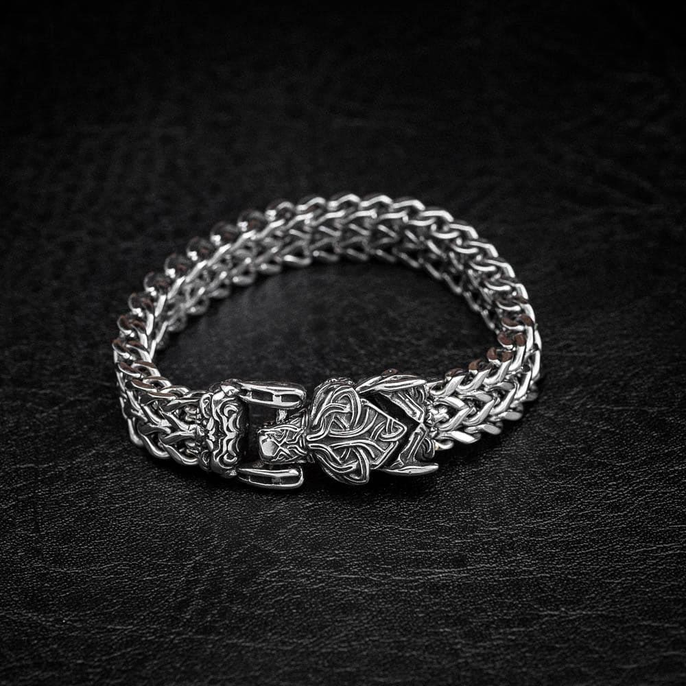 Stainless Steel Wolf Head Wheat Bracelet-Viking Bracelet-Norse Spirit