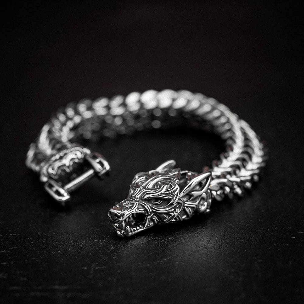 Stainless Steel Wolf Head Wheat Bracelet