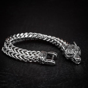 Stainless Steel Wolf Head Wheat Bracelet-Viking Bracelet-Norse Spirit