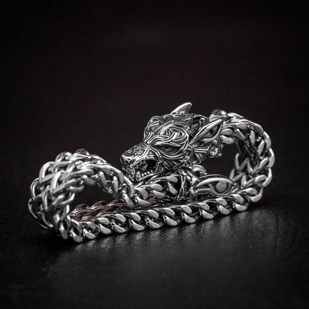 Stainless Steel Wolf Head Wheat Bracelet-Viking Bracelet-Norse Spirit