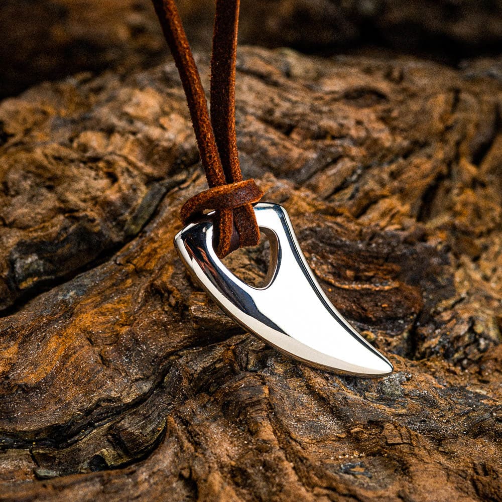 Stainless Steel Wolf Tooth Pendant on Adjustable Leather Cord-Viking Necklace-Norse Spirit