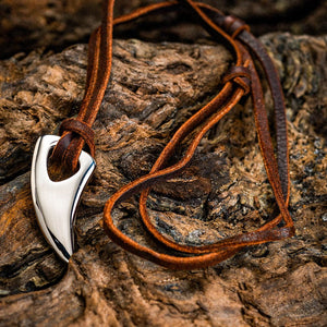 Stainless Steel Wolf Tooth Pendant on Adjustable Leather Cord-Viking Necklace-Norse Spirit