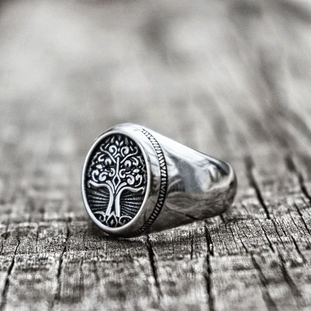 Stainless Steel Yggdrasil / Tree of Life Circular Ring-Viking Ring-Norse Spirit