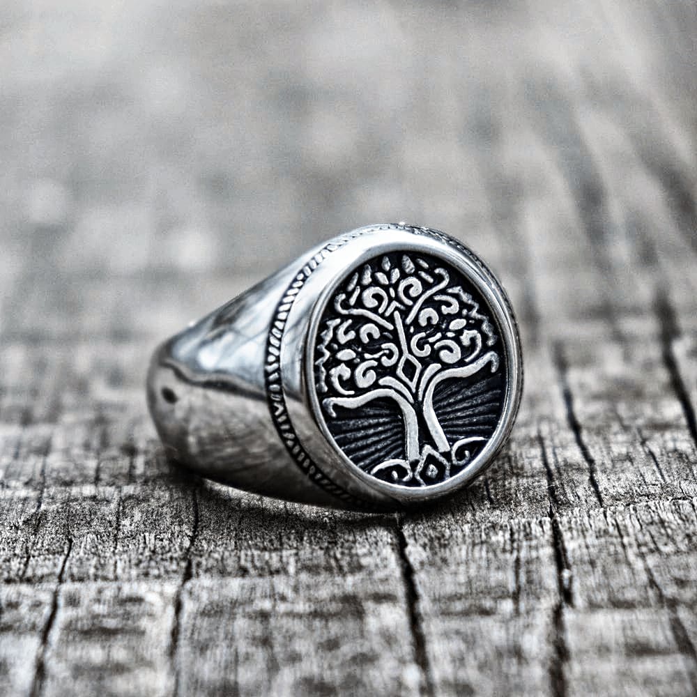 Stainless Steel Yggdrasil / Tree of Life Circular Ring-Viking Ring-Norse Spirit