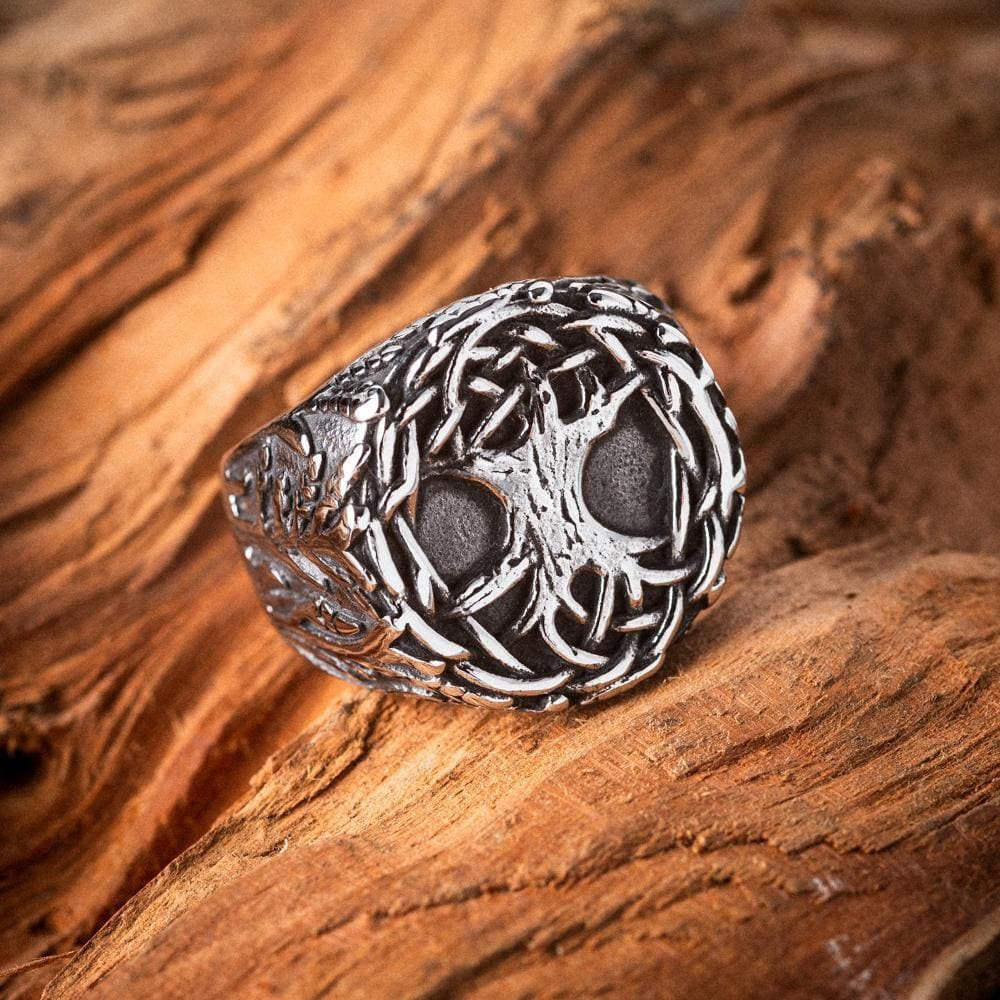 Stainless Steel Yggdrasil / Tree of Life Signet Ring-Viking Ring-Norse Spirit