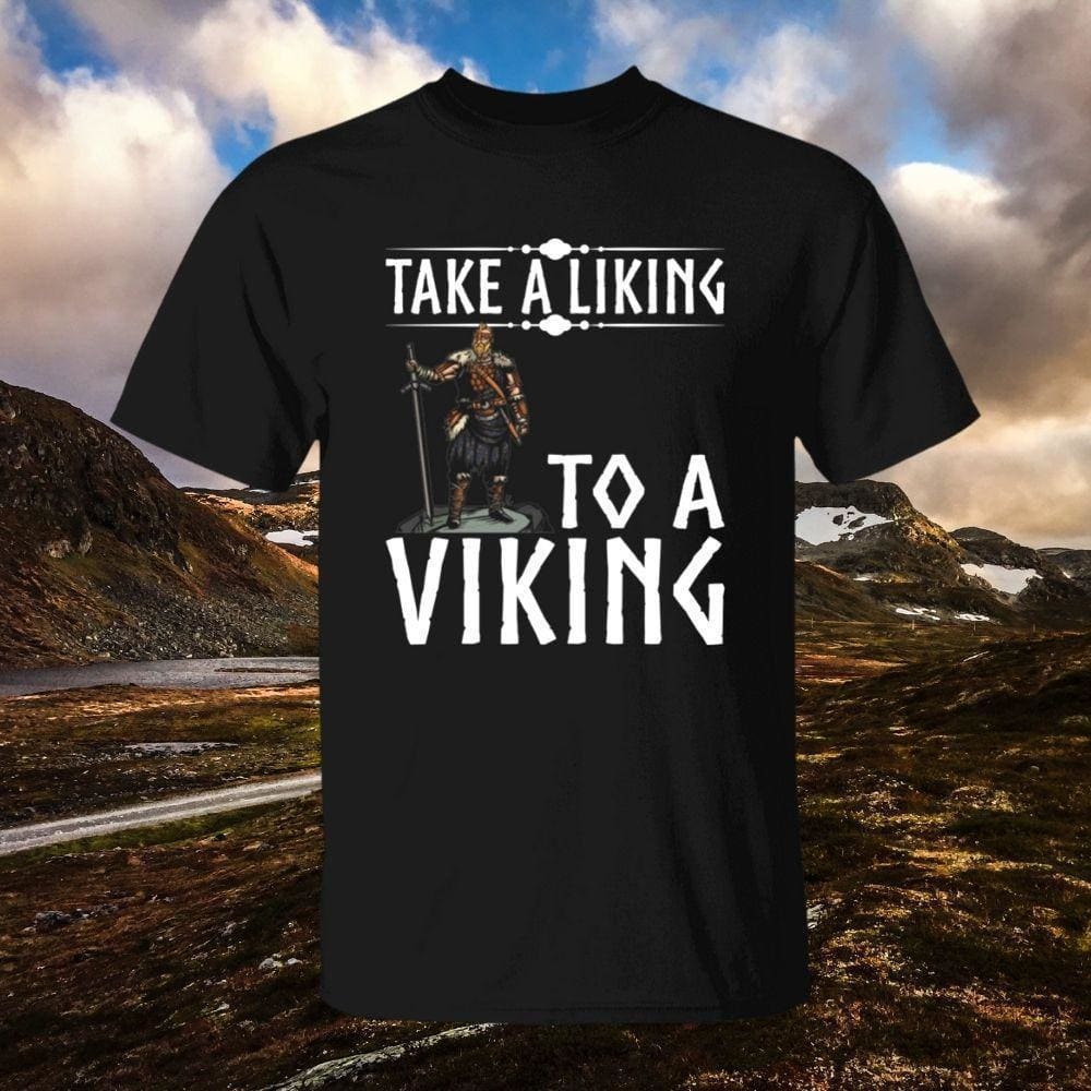 Take A Liking To A Viking Black T-Shirt-T-Shirts-Norse Spirit