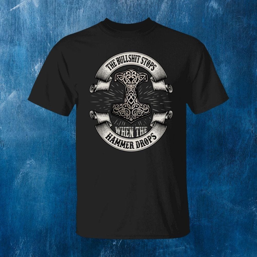 The Bullshit Stops Black T-Shirt-T-Shirts-Norse Spirit