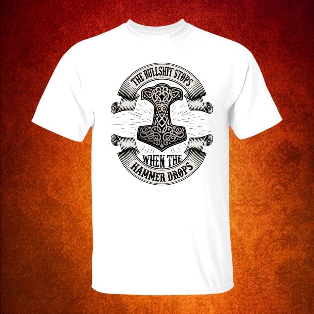 The Bullshit Stops White T-Shirt-Viking T-Shirt-Norse Spirit