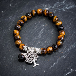 Tiger Eye Gemstone Bracelet with Tree of Life Charm-Viking Bracelet-Norse Spirit