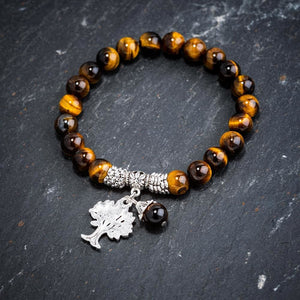 Tiger Eye Gemstone Bracelet with Tree of Life Charm-Viking Bracelet-Norse Spirit
