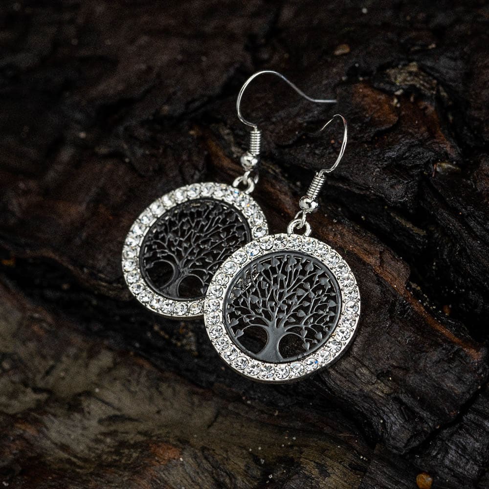 Tree of Life Cubic Zirconia Drop Earrings-Norse Spirit