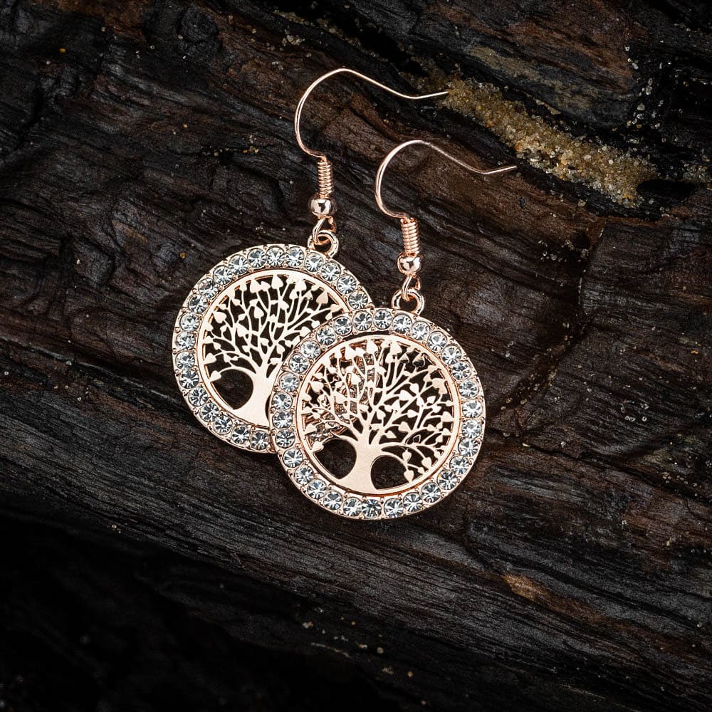 Tree of Life Cubic Zirconia Drop Earrings-Norse Spirit