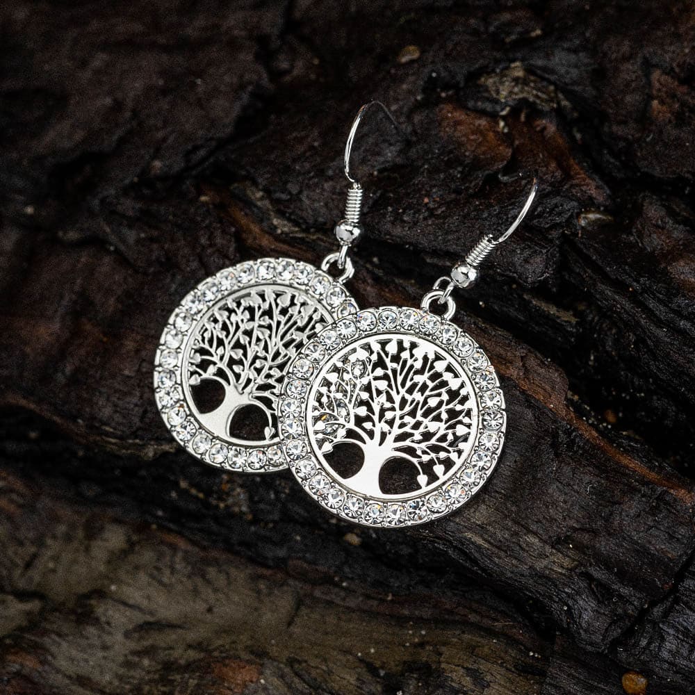 Tree of Life Cubic Zirconia Drop Earrings-Norse Spirit