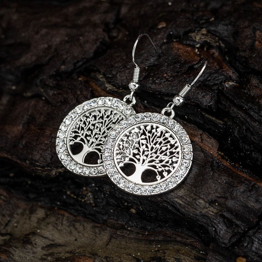 Tree of Life Cubic Zirconia Drop Earrings-Norse Spirit