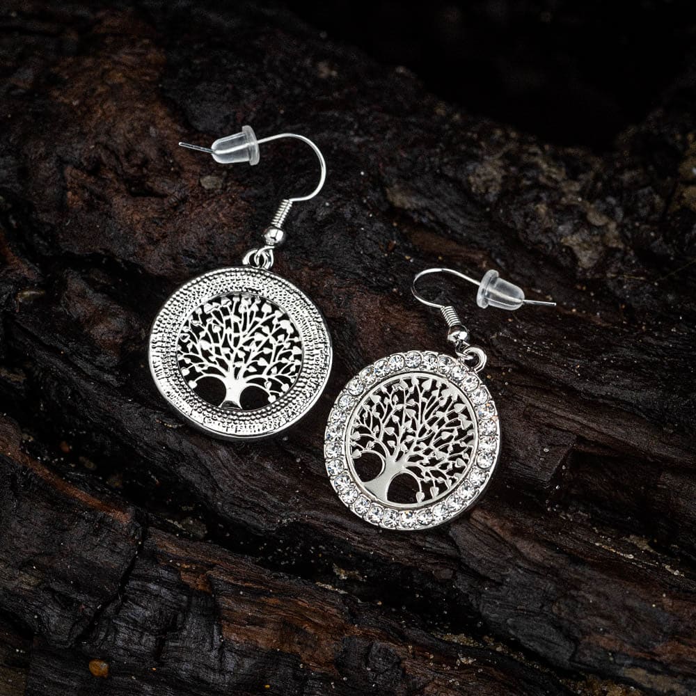 Tree of Life Cubic Zirconia Drop Earrings-Norse Spirit