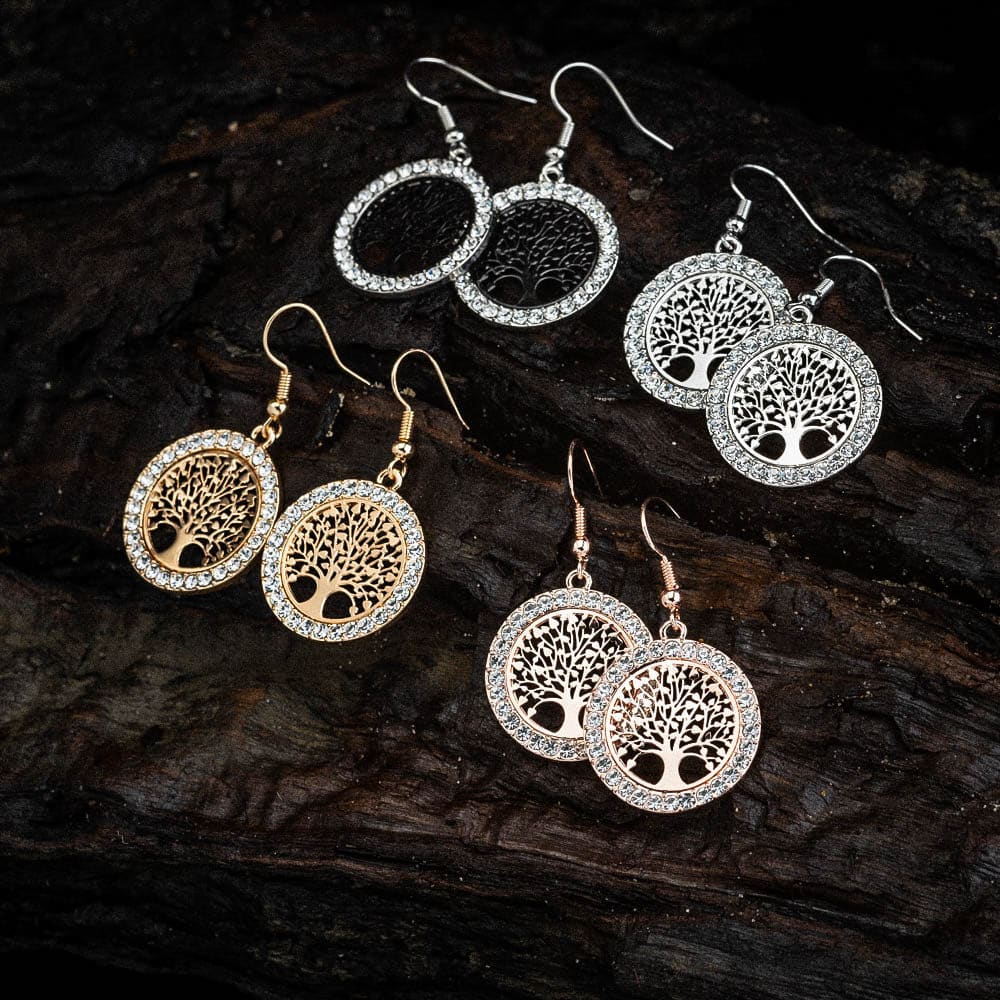 Tree of Life Cubic Zirconia Drop Earrings-Norse Spirit