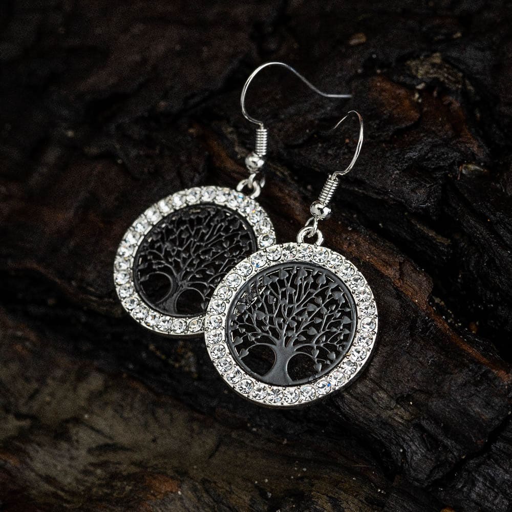 Tree of Life Cubic Zirconia Drop Earrings-Norse Spirit