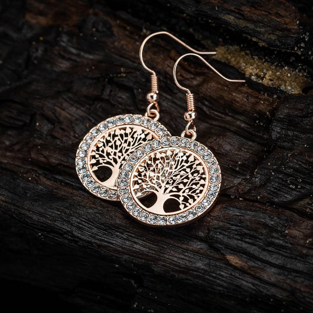 Tree of Life Cubic Zirconia Drop Earrings-Norse Spirit