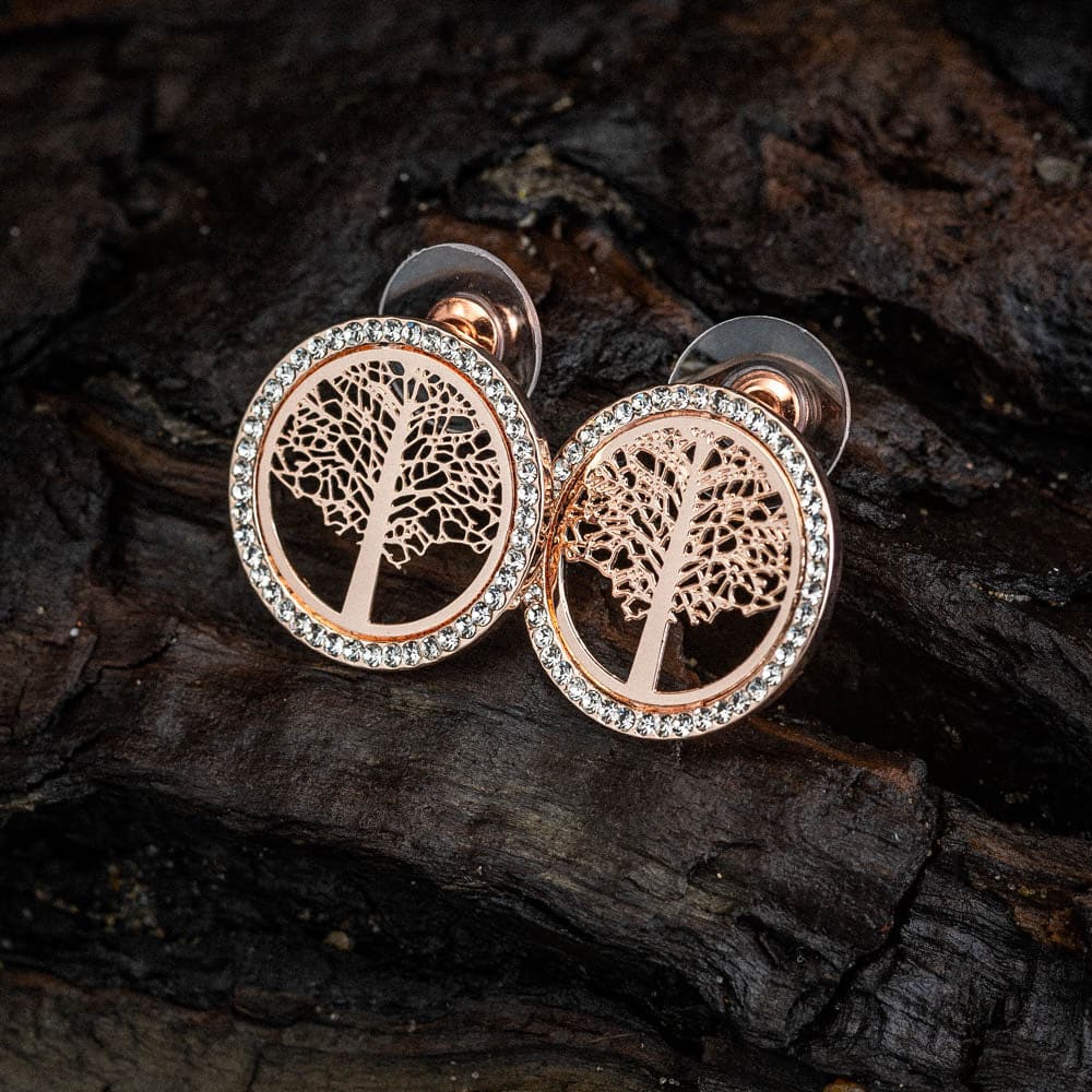 Tree of Life Cubic Zirconia Stud Earrings-Norse Spirit