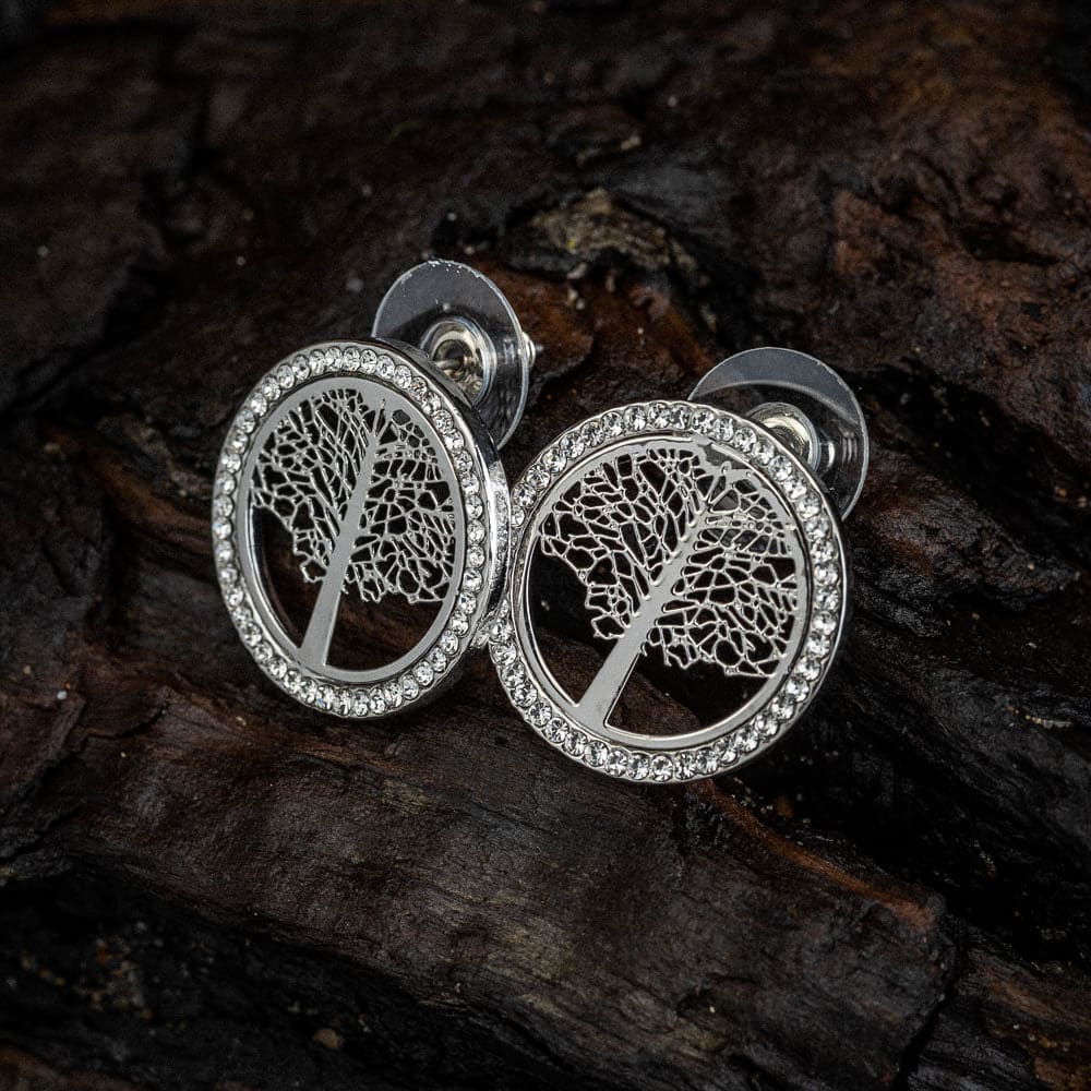 Tree of Life Cubic Zirconia Stud Earrings-Norse Spirit