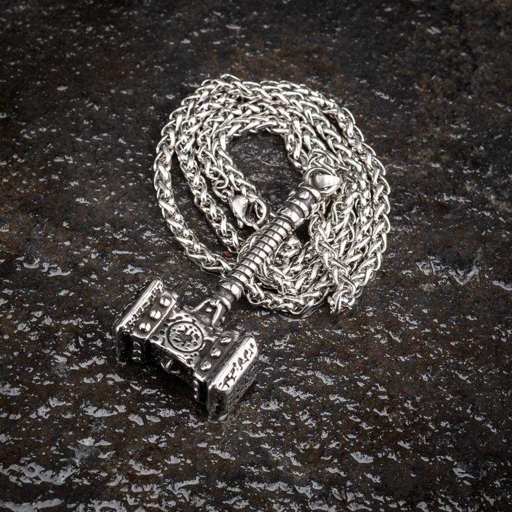 Vintage Vikings Thor's Hammer Mjolnir Odin Necklace Men's Stainless Steel  Celtic Knot Rune Pendant Necklace Charm