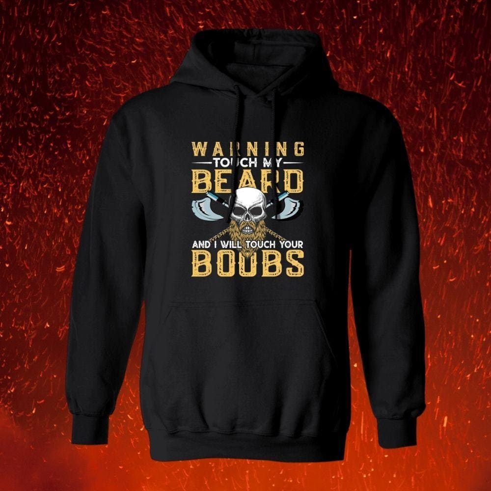 Warning Touch My Beard Black Viking Hoodie-Sweatshirts-Norse Spirit
