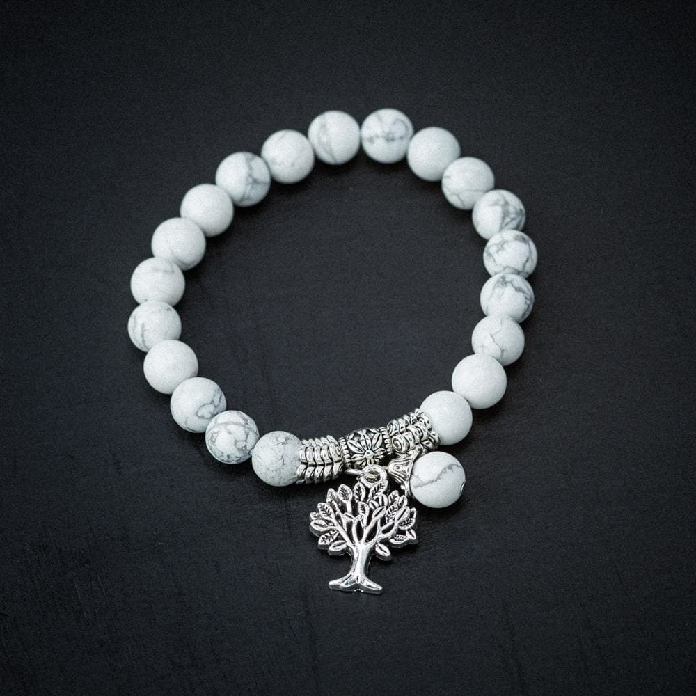 White Howlite Gemstone Bracelet with Tree of Life Charm-Viking Bracelet-Norse Spirit