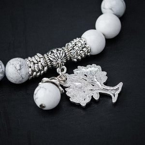 White Howlite Gemstone Bracelet with Tree of Life Charm-Viking Bracelet-Norse Spirit
