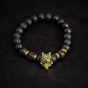 Wolf Head and Lava Stone Bracelet-Viking Bracelet-Norse Spirit