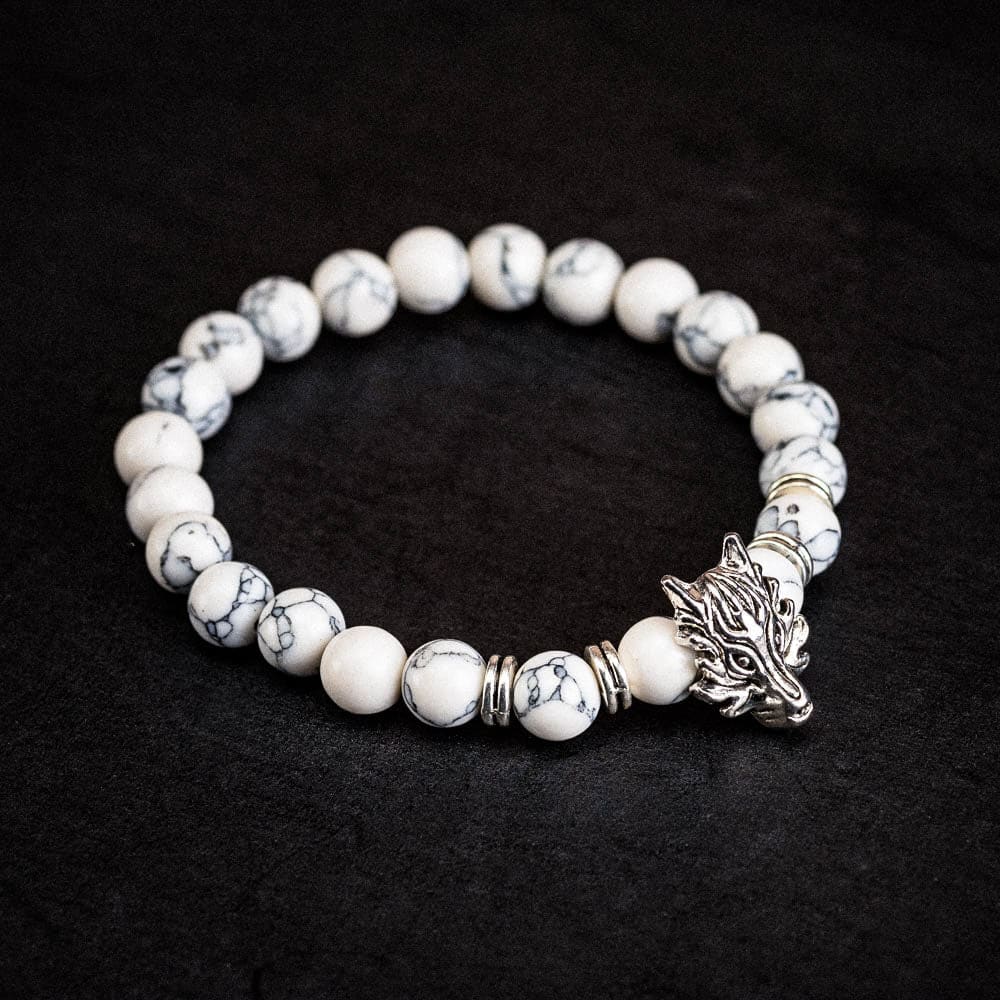 Wolf Head and Lava Stone Bracelet-Viking Bracelet-Norse Spirit