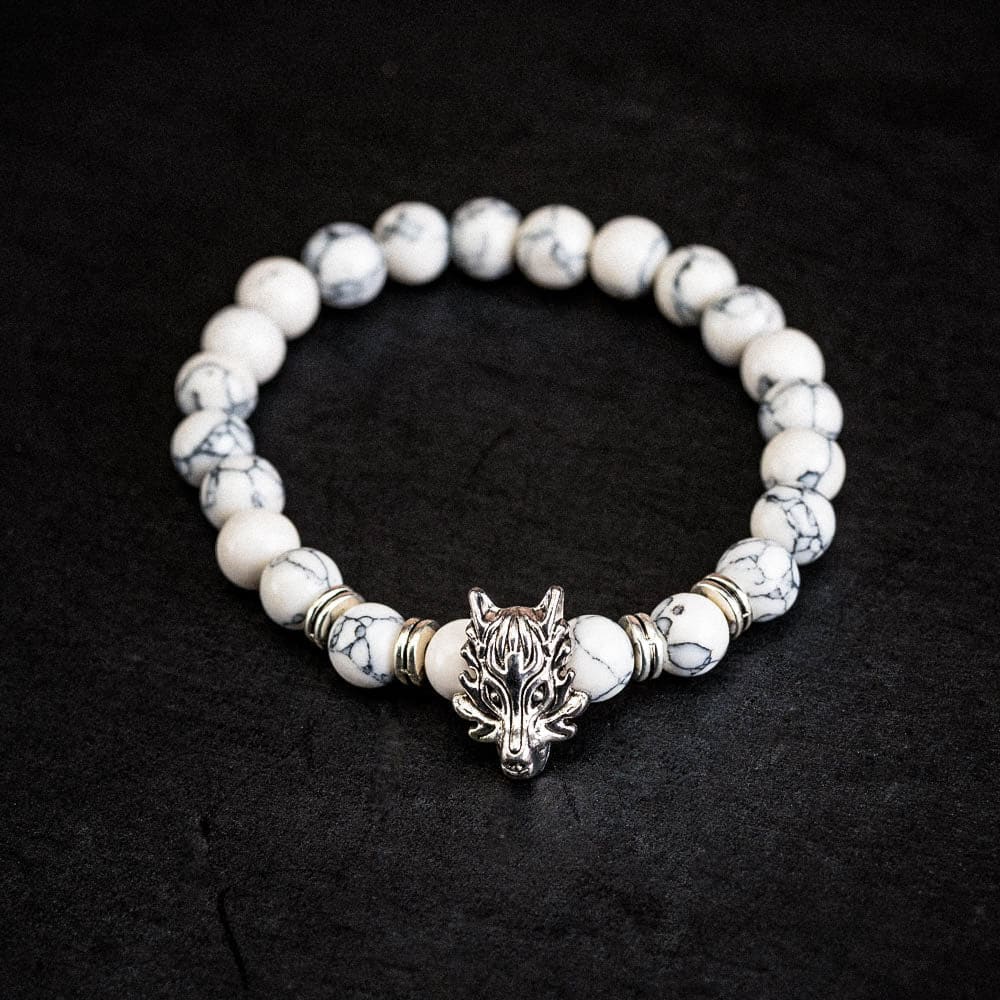 Wolf Head and Lava Stone Bracelet-Viking Bracelet-Norse Spirit