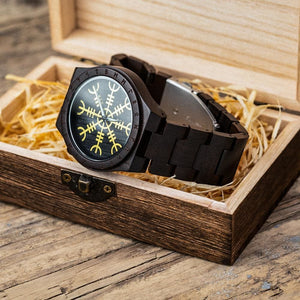 Wooden Watch with Helm of Awe and Runes-Viking Jewelry-Norse Spirit