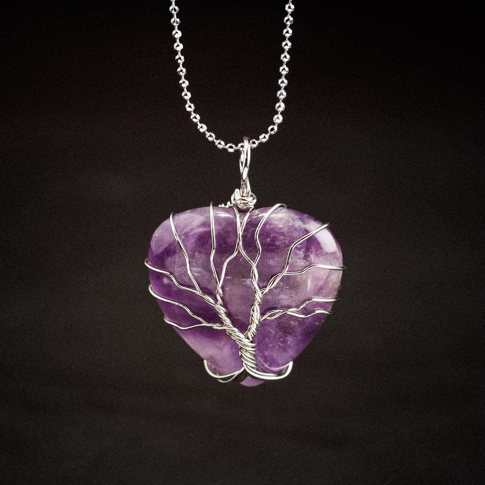 Yggdrasil / Tree of Life Heart Shaped Necklace on Semi-Precious Stone-Viking Necklace-Norse Spirit