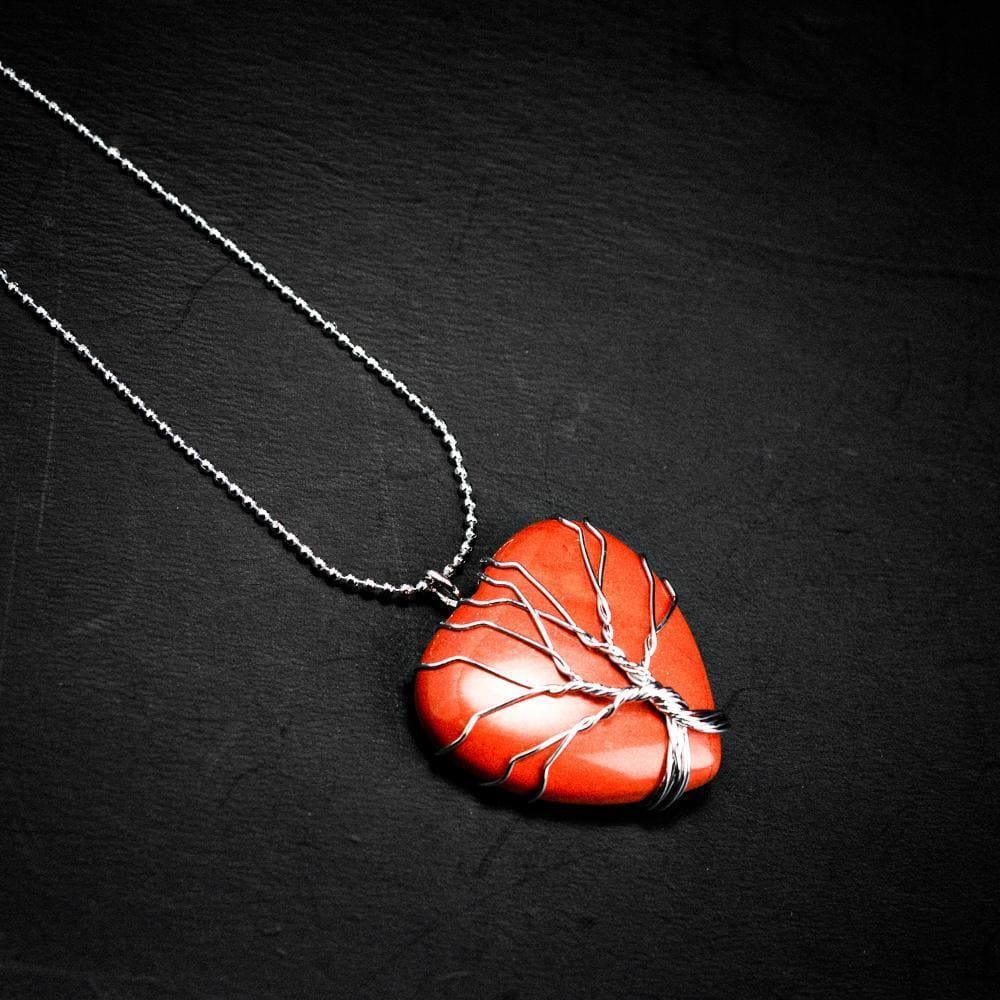 Yggdrasil / Tree of Life Heart Shaped Necklace on Semi-Precious Stone-Viking Necklace-Norse Spirit