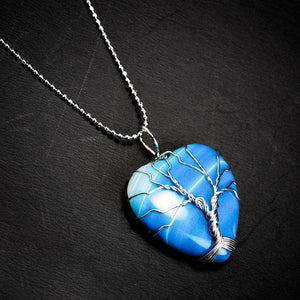 Yggdrasil / Tree of Life Heart Shaped Necklace on Semi-Precious Stone-Viking Necklace-Norse Spirit