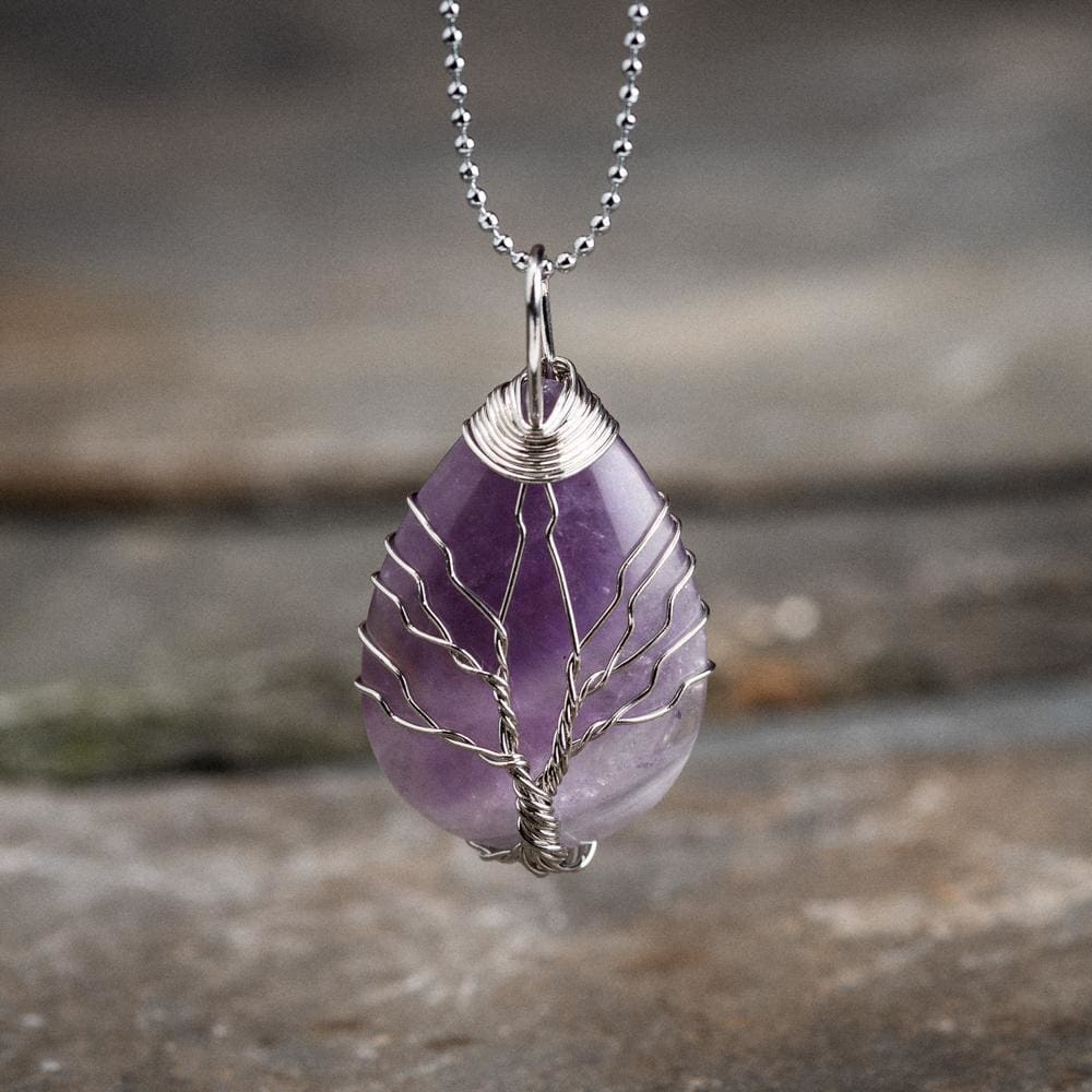 Yggdrasil / Tree of Life Necklace on Teardrop Semi-Precious Stone-Viking Necklace-Norse Spirit
