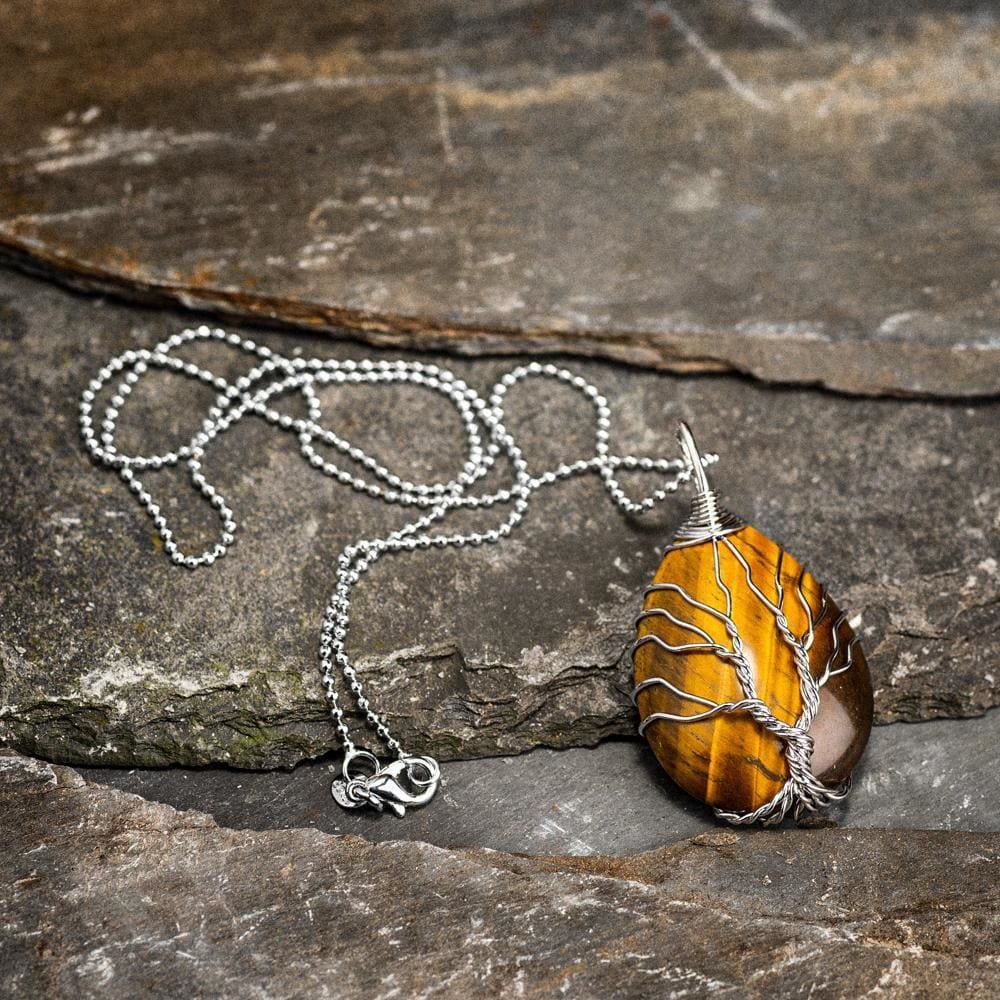 Yggdrasil / Tree of Life Necklace on Teardrop Semi-Precious Stone-Viking Necklace-Norse Spirit
