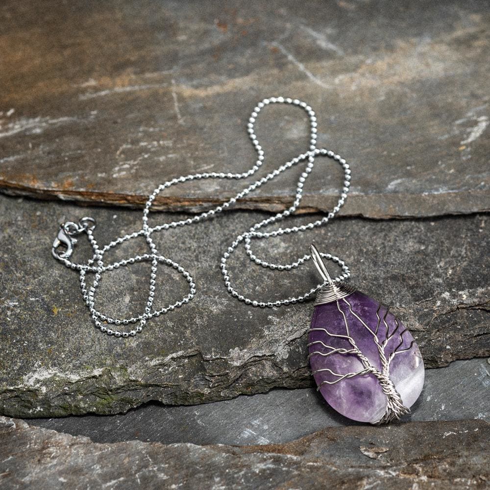 Yggdrasil / Tree of Life Necklace on Teardrop Semi-Precious Stone-Viking Necklace-Norse Spirit