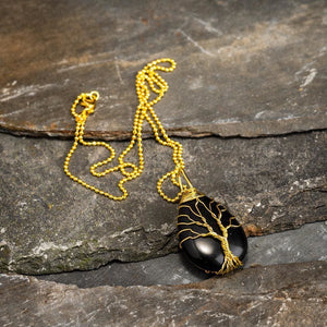 Yggdrasil / Tree of Life Necklace on Teardrop Semi-Precious Stone-Viking Necklace-Norse Spirit